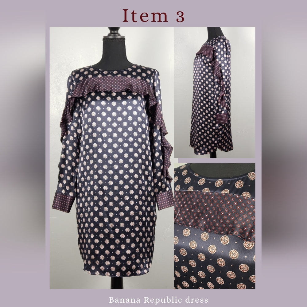 Banana Republic dress, navy & red, 100% Silk